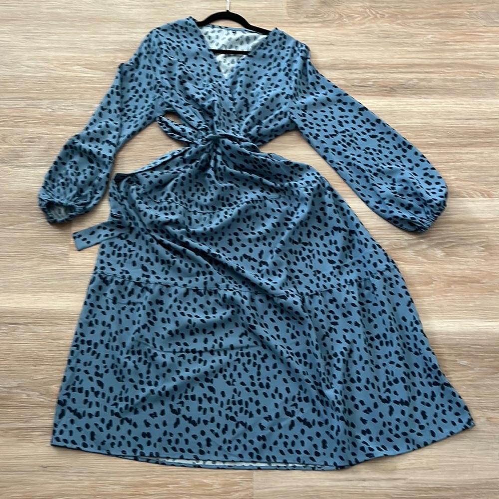 Animal print long wrap dress